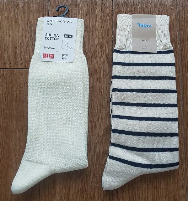 ユニクロ レギュラーソックス390円 Tabio MEN/ メンズ Tシャツボーダーソックス アイボリー ¥864税込
