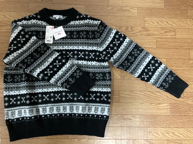 ユニクロ and JW ANDERSON スフレヤーンフェアアイルセーター（長袖） BLACK