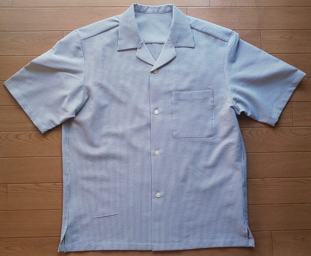 GU シアサッカー オープンカラーシャツ(５分袖）65 BLUE
